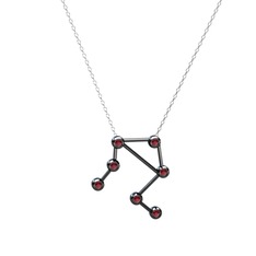 Libra Kolye - Kök yakut 925 ayar siyah rodyum kaplama gümüş kolye (40 cm beyaz altın rolo zincir) #kt52c9