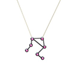 Libra Kolye - Pembe kuvars 925 ayar siyah rodyum kaplama gümüş kolye (40 cm altın rolo zincir) #lgy0u