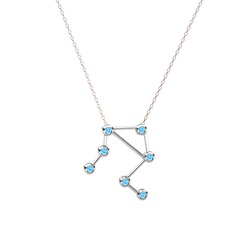 Libra Kolye - Akuamarin 18 ayar beyaz altın kolye (40 cm rose altın rolo zincir) #mf82c8