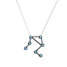 Libra Kolye - Akuamarin 925 ayar siyah rodyum kaplama gümüş kolye (40 cm gümüş rolo zincir) #ovzpxl