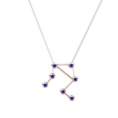 Lab safir 18 ayar rose altın kolye (40 cm rose altın rolo zincir)