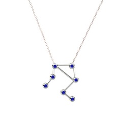 Lab safir 14 ayar beyaz altın kolye (40 cm rose altın rolo zincir)