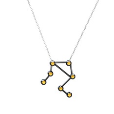 Libra Kolye - Sitrin 925 ayar siyah rodyum kaplama gümüş kolye (40 cm beyaz altın rolo zincir) #wrxqjg