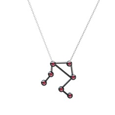 Rodolit garnet 925 ayar siyah rodyum kaplama gümüş kolye (40 cm beyaz altın rolo zincir)