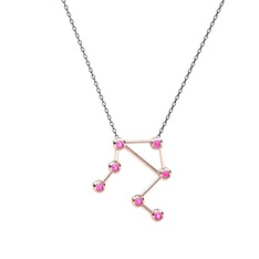 Pembe kuvars 14 ayar rose altın kolye (40 cm gümüş rolo zincir)