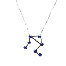 Libra Kolye - Lab safir 925 ayar siyah rodyum kaplama gümüş kolye (40 cm beyaz altın rolo zincir) #xndesd