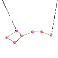 Pembe kuvars 18 ayar rose altın kolye (40 cm gümüş rolo zincir)