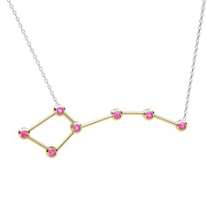 Pembe kuvars 18 ayar altın kolye (40 cm beyaz altın rolo zincir)