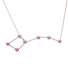 Pembe kuvars 18 ayar beyaz altın kolye (40 cm rose altın rolo zincir)