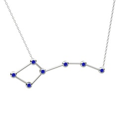 Lab safir 18 ayar beyaz altın kolye (40 cm gümüş rolo zincir)