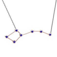 Lab safir 14 ayar rose altın kolye (40 cm gümüş rolo zincir)