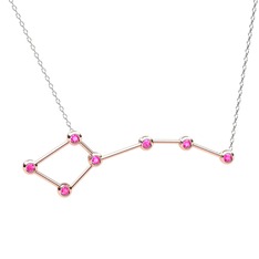 Pembe kuvars 14 ayar rose altın kolye (40 cm beyaz altın rolo zincir)