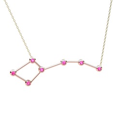 Pembe kuvars 14 ayar rose altın kolye (40 cm gümüş rolo zincir)