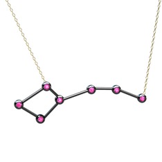Pembe kuvars 925 ayar siyah rodyum kaplama gümüş kolye (40 cm altın rolo zincir)