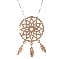 Dreamcatcher Kolye - 14 ayar rose altın kolye (40 cm beyaz altın rolo zincir) #1avssx7