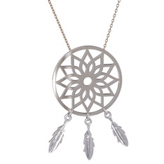 Dreamcatcher Kolye - 8 ayar beyaz altın kolye (40 cm gümüş rolo zincir) #1blysok