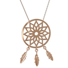 Dreamcatcher Kolye - 14 ayar rose altın kolye (40 cm rose altın rolo zincir) #1o7e24k