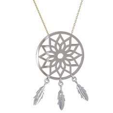 Dreamcatcher Kolye - 18 ayar beyaz altın kolye (40 cm altın rolo zincir) #1po5xla