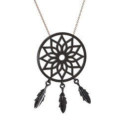 Dreamcatcher Kolye - 925 ayar siyah rodyum kaplama gümüş kolye (40 cm rose altın rolo zincir) #1xi81yo