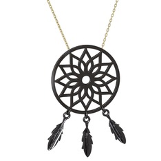 Dreamcatcher Kolye - 925 ayar siyah rodyum kaplama gümüş kolye (40 cm altın rolo zincir) #5imzt1