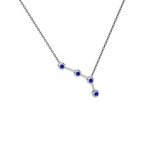 Lab safir 14 ayar beyaz altın kolye (40 cm gümüş rolo zincir)