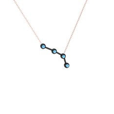 Akuamarin 925 ayar siyah rodyum kaplama gümüş kolye (40 cm rose altın rolo zincir)