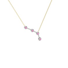 Pembe kuvars 18 ayar beyaz altın kolye (40 cm gümüş rolo zincir)