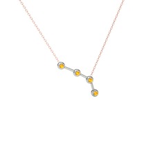 Aries Kolye - Sitrin 18 ayar beyaz altın kolye (40 cm gümüş rolo zincir) #3y18rt