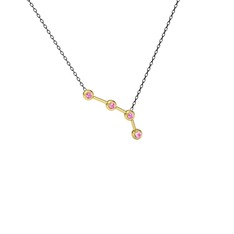 Pembe kuvars 925 ayar altın kaplama gümüş kolye (40 cm gümüş rolo zincir)
