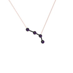 Aries Kolye - Ametist 925 ayar siyah rodyum kaplama gümüş kolye (40 cm rose altın rolo zincir) #dfven0