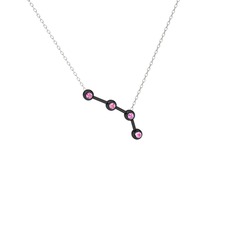 Aries Kolye - Pembe kuvars 925 ayar siyah rodyum kaplama gümüş kolye (40 cm beyaz altın rolo zincir) #guz7xd