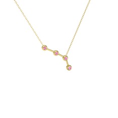 Pembe kuvars 925 ayar altın kaplama gümüş kolye (40 cm gümüş rolo zincir)