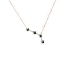Dumanlı kuvars 14 ayar beyaz altın kolye (40 cm rose altın rolo zincir)