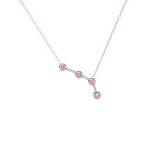 Pembe kuvars 8 ayar beyaz altın kolye (40 cm rose altın rolo zincir)