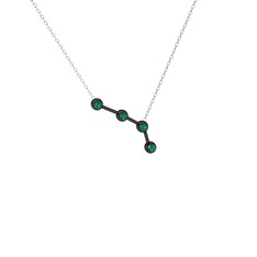 Aries Kolye - Yeşil kuvars 925 ayar siyah rodyum kaplama gümüş kolye (40 cm beyaz altın rolo zincir) #x3ines