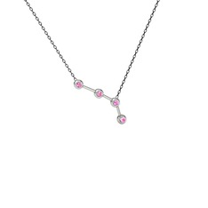 Pembe kuvars 8 ayar beyaz altın kolye (40 cm gümüş rolo zincir)