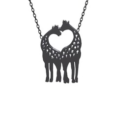 Kalpli Zürafa Kolye - 925 ayar siyah rodyum kaplama gümüş kolye (40 cm gümüş rolo zincir) #124h5hu