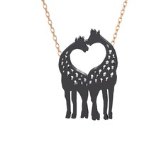 Kalpli Zürafa Kolye - 925 ayar siyah rodyum kaplama gümüş kolye (40 cm rose altın rolo zincir) #13etkaz