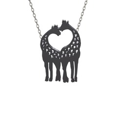 Kalpli Zürafa Kolye - 925 ayar siyah rodyum kaplama gümüş kolye (40 cm gümüş rolo zincir) #180rd5t