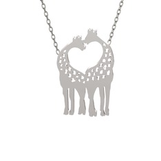 Kalpli Zürafa Kolye - 14 ayar beyaz altın kolye (40 cm beyaz altın rolo zincir) #1d2a1nz