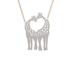 Kalpli Zürafa Kolye - 18 ayar beyaz altın kolye (40 cm rose altın rolo zincir) #1fsop00