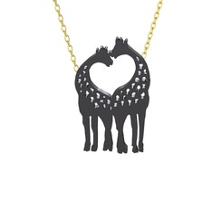 Kalpli Zürafa Kolye - 925 ayar siyah rodyum kaplama gümüş kolye (40 cm altın rolo zincir) #1o24955