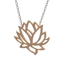 Lotus Çiçeği Kolye - 14 ayar rose altın kolye (40 cm beyaz altın rolo zincir) #13myvr3