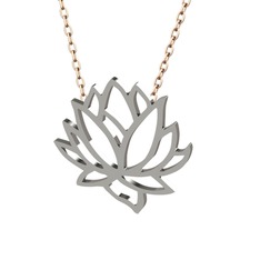 Lotus Çiçeği Kolye - 8 ayar beyaz altın kolye (40 cm rose altın rolo zincir) #1dclgmm