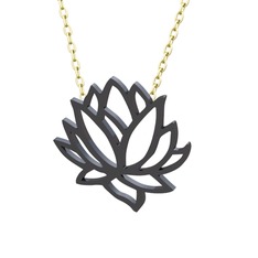 Lotus Çiçeği Kolye - 925 ayar siyah rodyum kaplama gümüş kolye (40 cm altın rolo zincir) #1fk2xo6