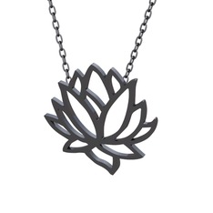 Lotus Çiçeği Kolye - 925 ayar siyah rodyum kaplama gümüş kolye (40 cm gümüş rolo zincir) #1x2jh45