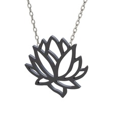 Lotus Çiçeği Kolye - 925 ayar siyah rodyum kaplama gümüş kolye (40 cm beyaz altın rolo zincir) #b0nhat
