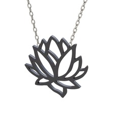 Lotus Çiçeği Kolye - 925 ayar siyah rodyum kaplama gümüş kolye (40 cm beyaz altın rolo zincir) #crmbni