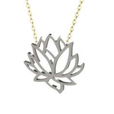Lotus Çiçeği Kolye - 8 ayar beyaz altın kolye (40 cm altın rolo zincir) #omhd23