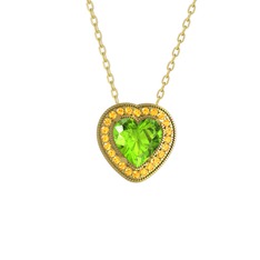 Esinti Kalp Kolye - Peridot ve sitrin 925 ayar altın kaplama gümüş kolye (40 cm altın rolo zincir) #105bts8